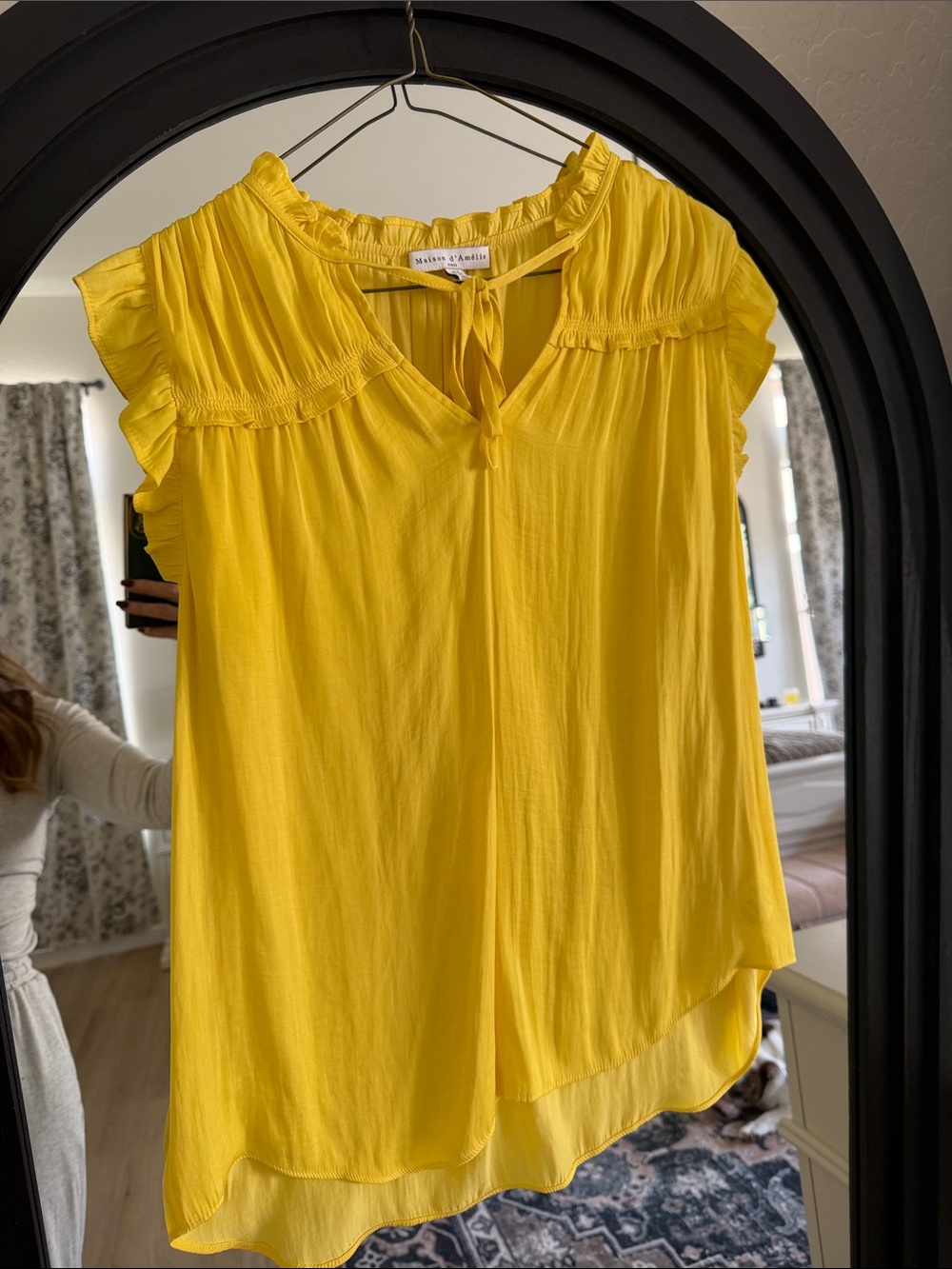 Maeve Bright Yellow Ruffle Detail Flutter Sleeve Blouse